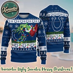 Indianapolis Colts With Special Grinchs Hand Football Gift For Fan NFL 2025 Christmas Ugly Sweater