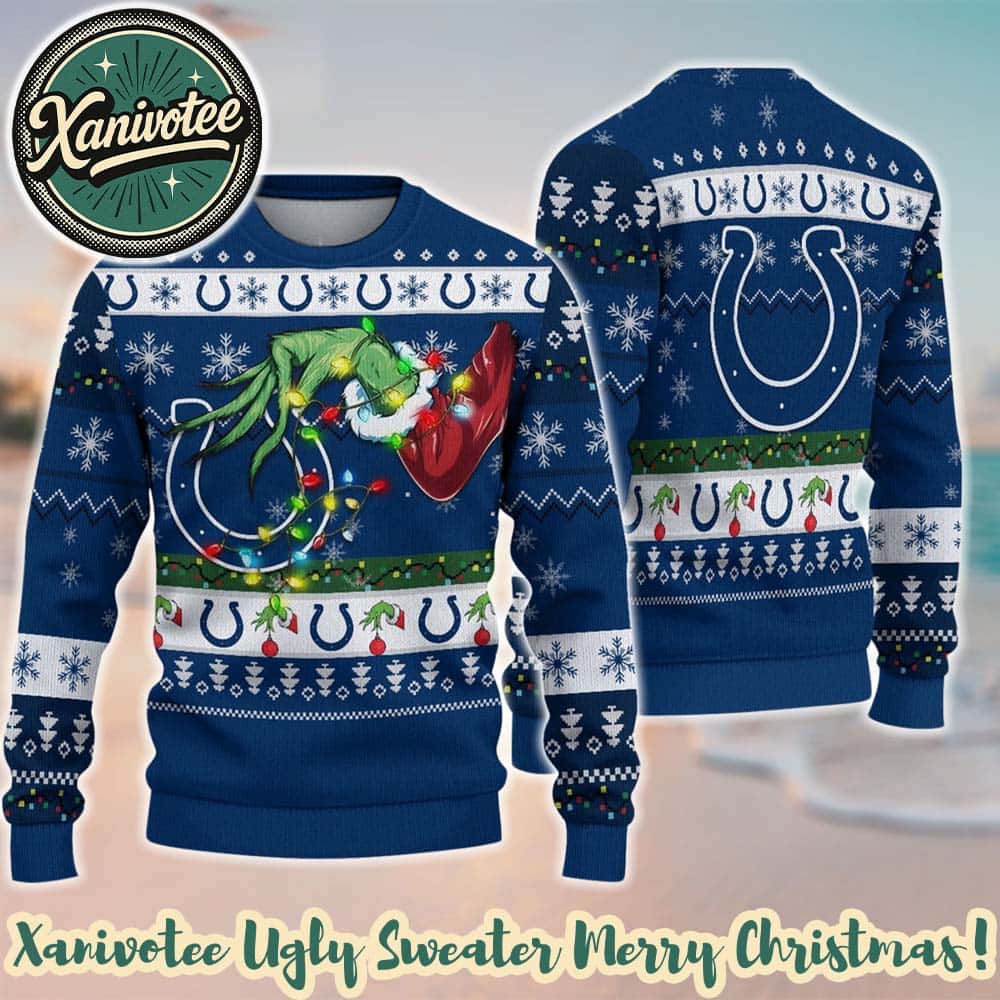 Indianapolis Colts With Special Grinchs Hand Football Gift For Fan NFL 2025 Christmas Ugly Sweater