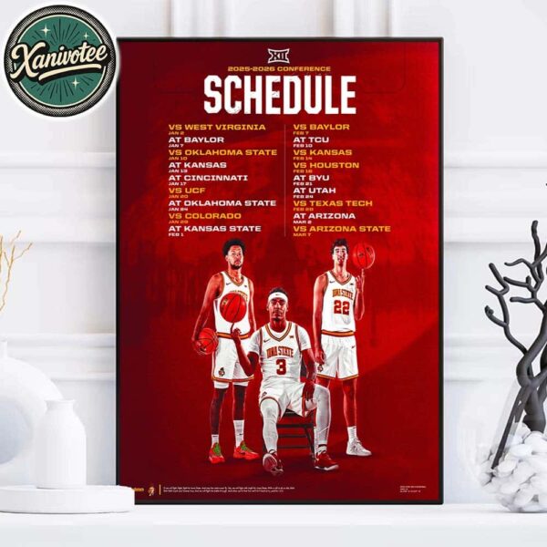 Iowa State Cyclones Men’s Basketball Big 12 Conference 2025-26 Schedule Season Home Decor Poster Canvas
