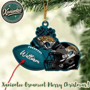 Jacksonville Jaguars NFL Helmet With Rugby Football Custom Name Personalized Christmas 2025 Tree Decoration Holiday Christmas Ornament