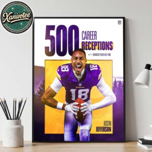 Justin Jefferson From Minnesota Vikings The Youngest Player To Reach 500 Career Receptions Home Decor Poster Canvas