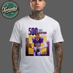 Justin Jefferson From Minnesota Vikings The Youngest Player To Reach 500 Career Receptions Unisex T-Shirt