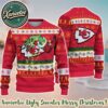 Kansas City Chiefs Team NFL With Baby Yoda Hug The Ball 2025 Knitted Ugly Christmas Sweater