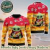 Kansas City Chiefs Team NFL With Baby Yoda Hug The Ball 2025 Knitted Ugly Christmas Sweater