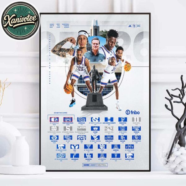 Kansas Jayhawks Men’s Basketball Big 12 Conference 2025-26 Schedule Season Home Decor Poster Canvas