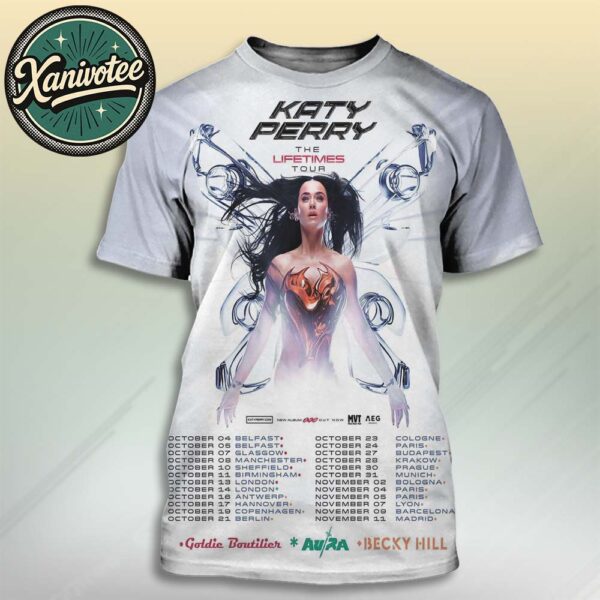Katy Perry The Lifetimes UK And Europe Tour 2025 Poster Dates List For October And November All Over Print T-Shirt