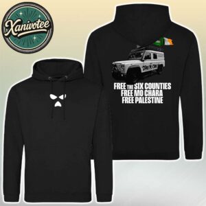 Kneecap Free the Six Counties Free Mo Chara And Free Palestine Two Sided Print Unisex Hoodie T-Shirt