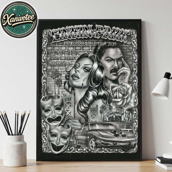 Linkin Park Sacramento California 2025 Poster By Cecelia Perez For Golden 1 Center On September 17th From Zero World Tour 2025 Home Decor Poster Canvas