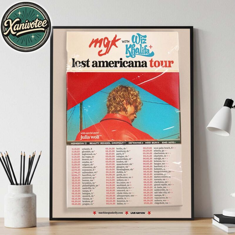 MGK With Wiz Khalifa Lost Americana World Tour 2025 2026 Dates List Kicks Off In Orlando FL On November 15 2025 Home Decor Poster Canvas