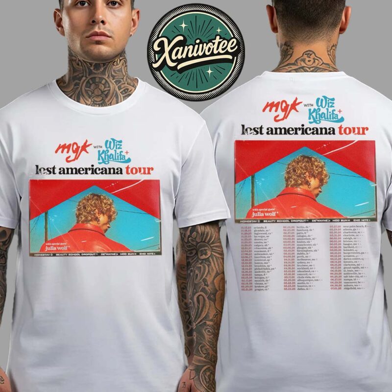 MGK With Wiz Khalifa Lost Americana World Tour 2025 2026 Dates List Kicks Off In Orlando FL On November 15 2025 Two Sided Print Unisex T Shirt