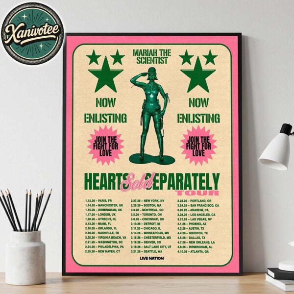 Mariah The Scientist Hearts Sold Separately Tour 2026 Dates List Kicks Off In Paris FR On January 12 Home Decor Poster Canvas