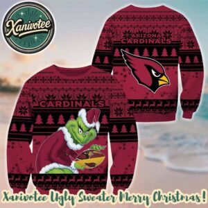 NFL Arizona Cardinals With Grinch Football 2025 Ugly Christmas Sweater Gift For Holiday