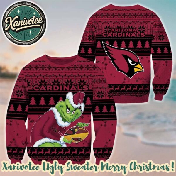 NFL Arizona Cardinals With Grinch Football 2025 Ugly Christmas Sweater Gift For Holiday