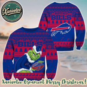 NFL Buffalo Bills Football With Grinch Pattern Xmas 2025 Holiday Ornament Ugly Sweater