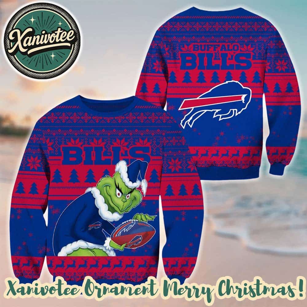 NFL Buffalo Bills Football With Grinch Pattern Xmas 2025 Holiday Ornament Ugly Sweater