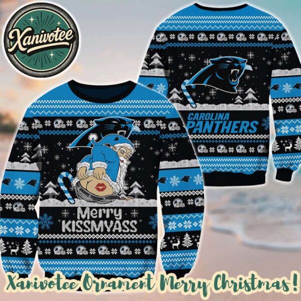 NFL Carolina Panthers x Santa Claus Merrykissmyass Funny 2025 Ugly Christmas Sweater Gift For Holiday