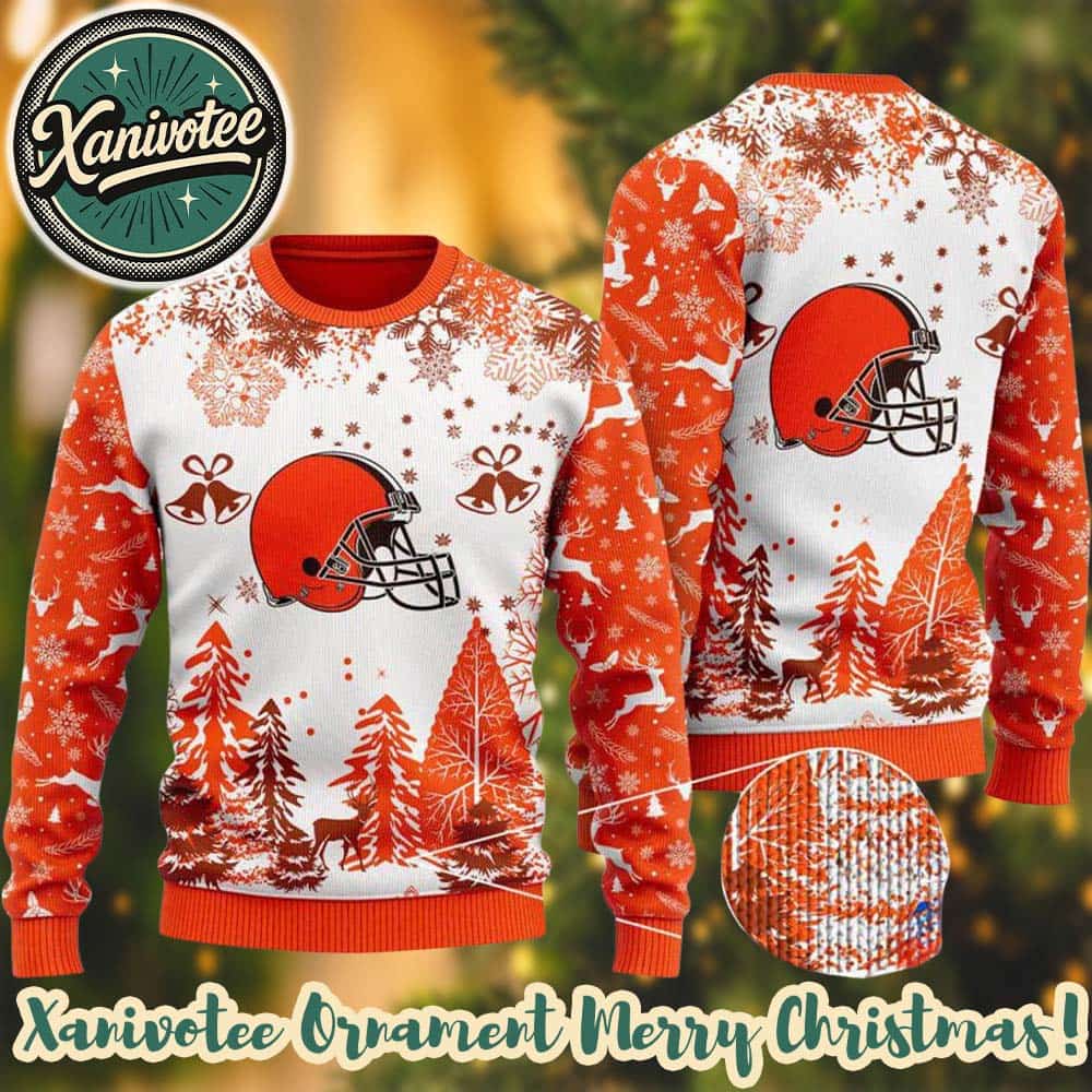 NFL Cleveland Browns Logo Football Team Special Xmas Tree 2025 Ugly Christmas Sweater