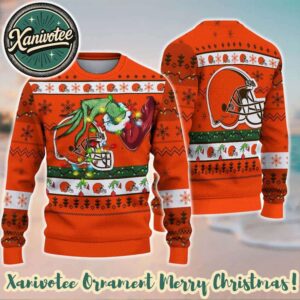 NFL Cleveland Browns With Special Grinchs Hand Football Christmas 2025 Holiday Ugly Sweater