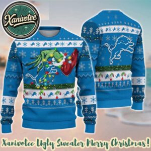 NFL Detroit Lions With Special Grinchs Hand Football Xmas Day Ugly Christmas Sweater 2025