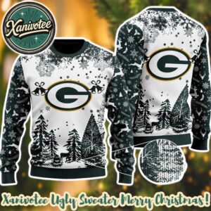 NFL Green Bay Packers Logo Football Team Special Xmas Tree Pattern 2025 Christmas Ugly Sweater