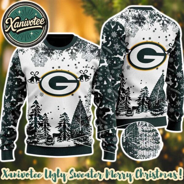 NFL Green Bay Packers Logo Football Team Special Xmas Tree Pattern 2025 Christmas Ugly Sweater