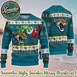 NFL Jacksonville Jaguars Special Grinchs Hand Football Xmas Day Ugly Christmas Sweater 2025