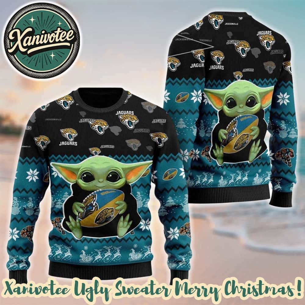 NFL Jacksonville Jaguars x Baby Yoda Hug The Ball 2025 Knitted Ugly Christmas Sweater