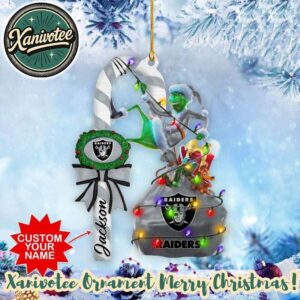 NFL Las Vegas Raiders Football Team x Grinch Ornament Custom Your Family Name 2025