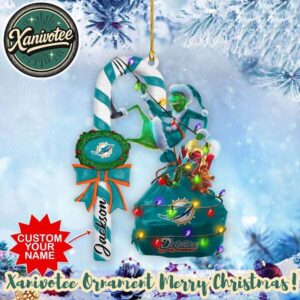 NFL Miami Dolphins Football Team x Grinch Ornament Custom Your Family Name 2025