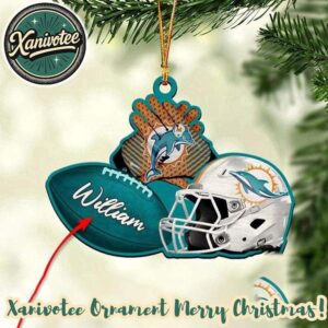 NFL Miami Dolphins Rugby Football x Helmet Custom Name Christmas 2025 Tree Decoration Ornament