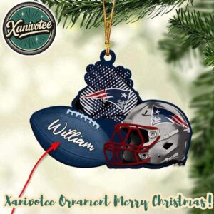 NFL New England Patriots Rugby Football x Helmet Custom Name Xmas 2025 Holiday Ornament