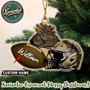 NFL New Orleans Saints Rugby Football x Helmet Custom Name Xmas 2025 Holiday Ornament