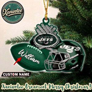 NFL New York Jets Rugby Football x Helmet Custom Name Christmas 2025 Tree Decoration Ornament