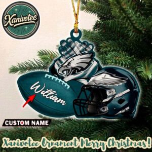 NFL Philadelphia Eagles Rugby Football x Helmet Custom Name Christmas 2025 Tree Decoration Ornament