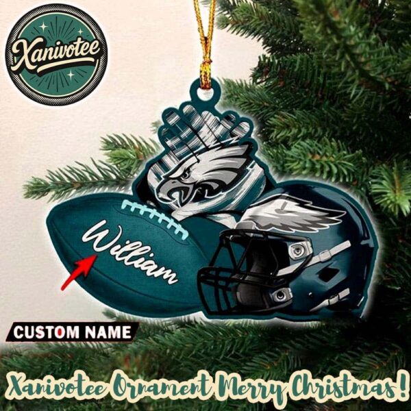 NFL Philadelphia Eagles Rugby Football x Helmet Custom Name Christmas 2025 Tree Decoration Ornament