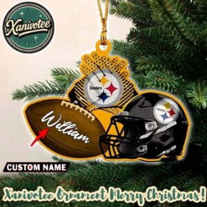 NFL Pittsburgh Steelers Rugby Football x Helmet Custom Name 2025 Christmas Gifts Tree Decorations Ornament