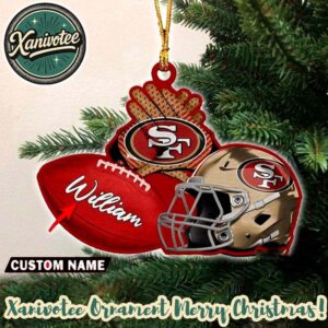 NFL San Francisco 49ers Rugby Football x Helmet Custom Name Christmas 2025 Family Memory Ornament