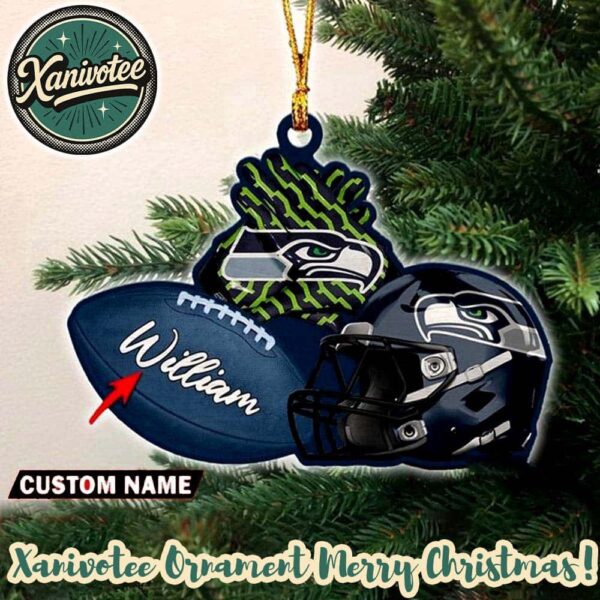 NFL Seattle Seahawks Rugby Football x Helmet Custom Name Christmas 2025 Family Memory Ornament