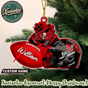 NFL Tampa Bay Buccaneers Rugby Football x Helmet Custom Name 2025 Christmas Gifts Tree Decorations Ornament