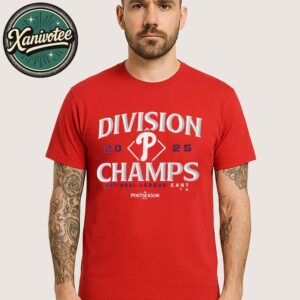 Official Philadelphia Phillies 2025 NL East Division Champions Big And Tall Locker Room Red Unisex T-Shirt