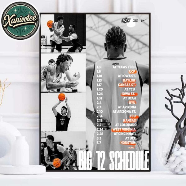 Oklahoma State Cowboys Men’s Basketball Big 12 Conference 2025-26 Schedule Season Home Decor Poster Canvas