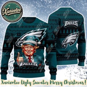 Philadelphia Eagles Team NFL x Donald Trump 2025 Xmas Holiday Gift For Friends And Couple Ugly Christmas Sweater