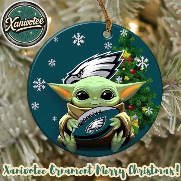 Philadelphia Eagles x Baby Yoda NFL Holiday Christmas Xmas Ornament 2025
