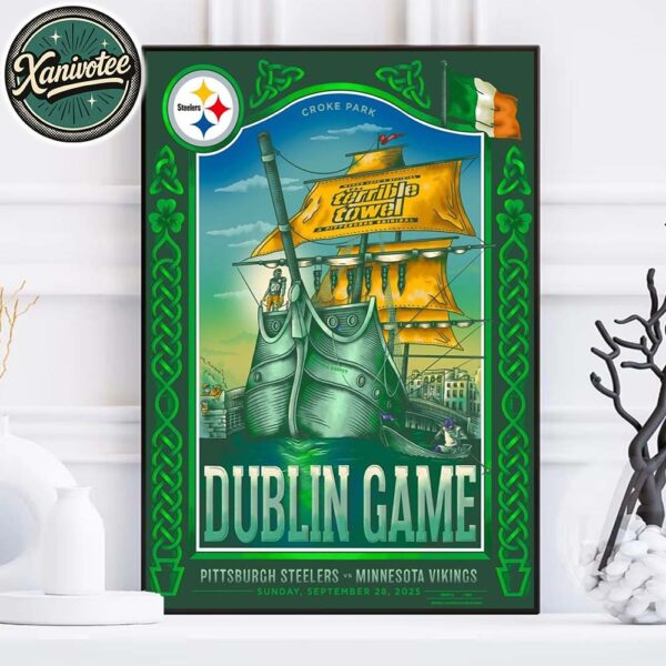 Pittsburgh Steelers 2025 Vs Minnesota Vikings Gameday Poster At Croke Park In Dublin Ireland On September 28th 2025 Home Decor Poster Canvas