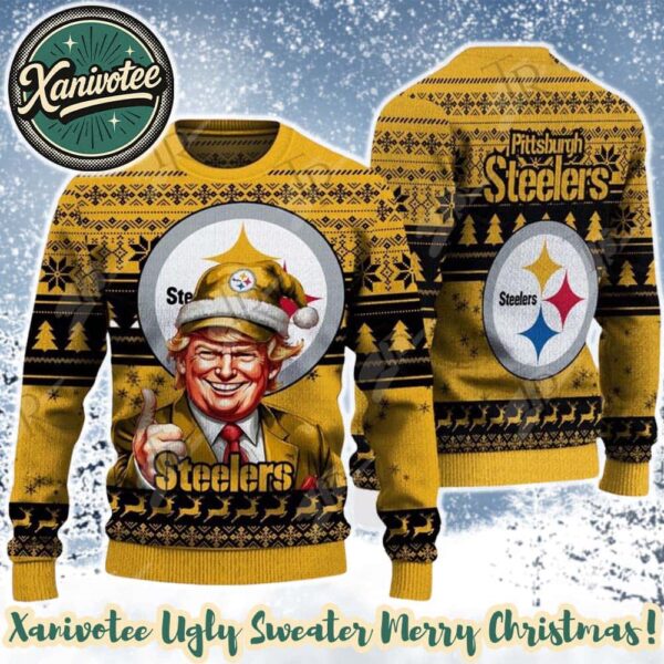 Pittsburgh Steelers Team NFL x Donald Trump Ugly Christmas Sweater For Holiday 2025 Xmas Gifts