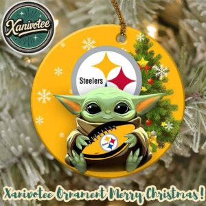 Pittsburgh Steelers x Baby Yoda NFL Holiday Christmas Xmas Ornament 2025