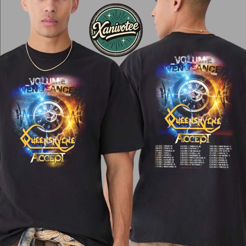 Queensryche Volume And Vengeance Tour For Fall Of 2025 Cities List For November To December Two Sided Print Unisex T Shirt