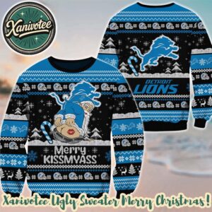 Santa Claus Merrykissmyass x NFL Detroit Lions Funny Ugly Christmas Sweater Gift For Holiday 2025