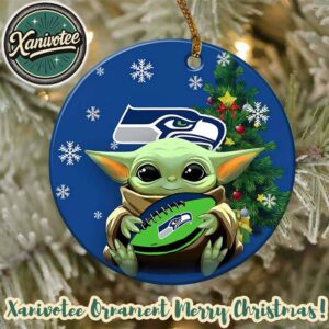 Seattle Seahawks x Baby Yoda NFL Holiday Christmas Xmas Ornament 2025