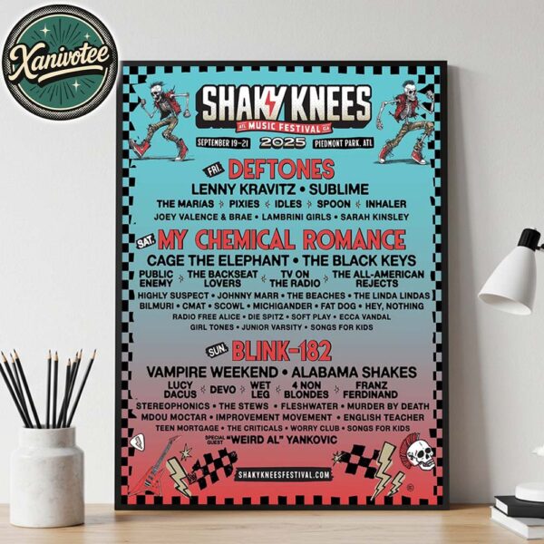 Shaky Knees Music Festival 2025 Poster Full Lineup For Piedmont Park ATL On September 19-21 2025 Home Decor Poster Canvas